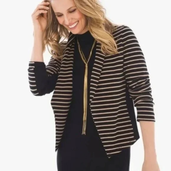 Zenergy by Chico's Open Drape Striped Knit Jacket 2 L - Picture 7 of 8